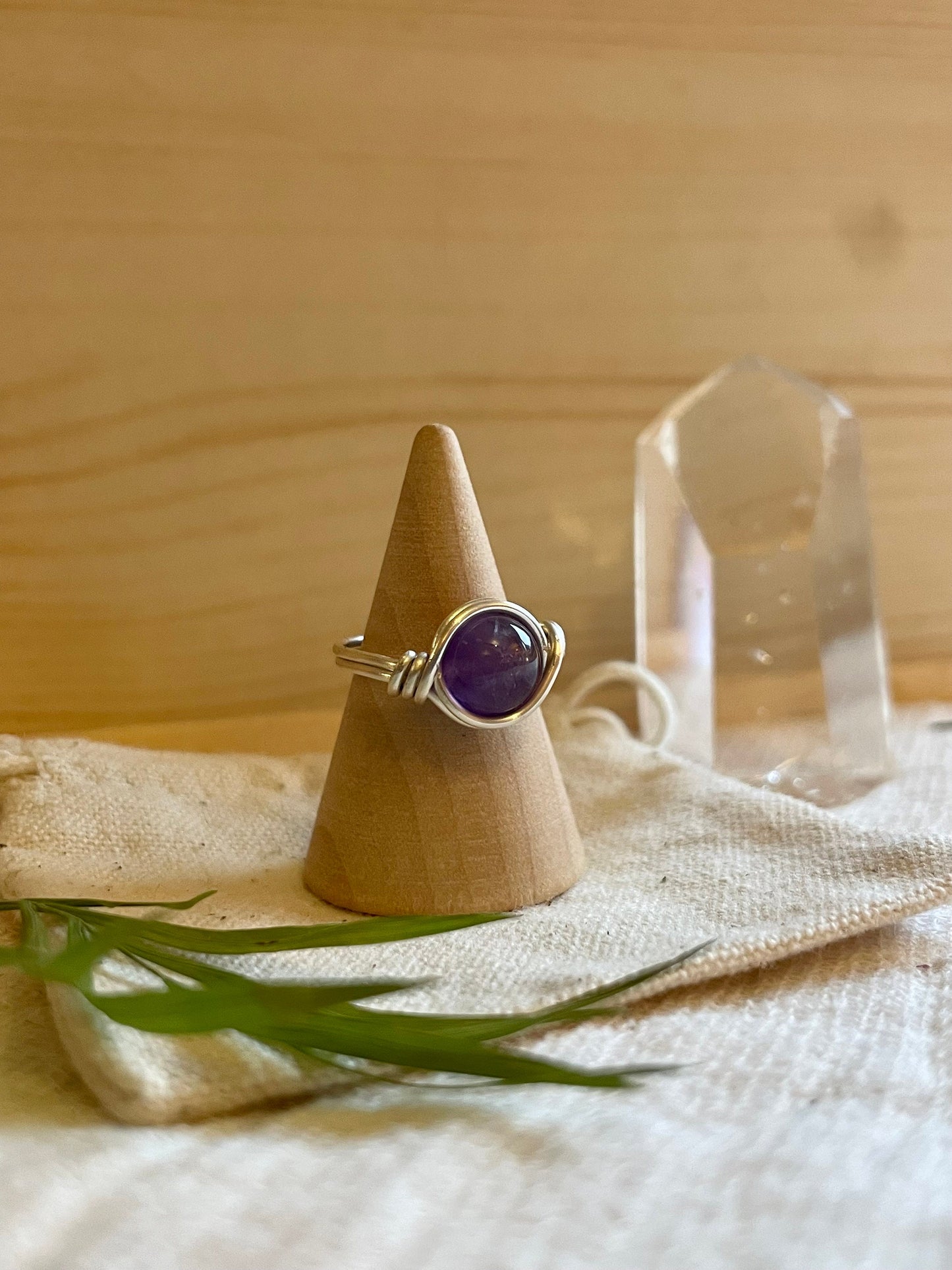 Sterling Silver Amethyst ring, wire wrapped crystal, February Birthstone, Gift for her