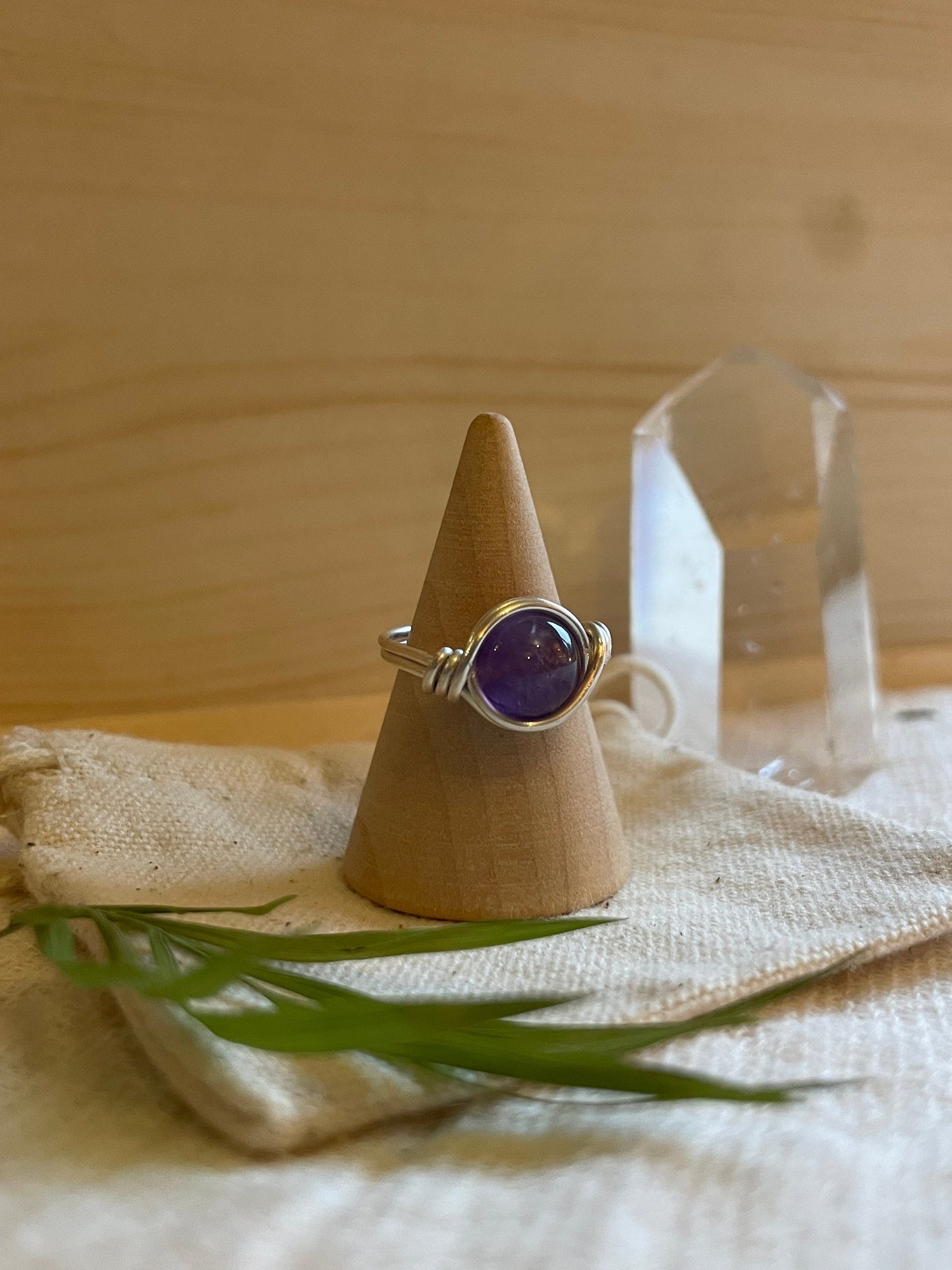 Sterling Silver Amethyst ring, wire wrapped crystal, February Birthstone, Gift for her