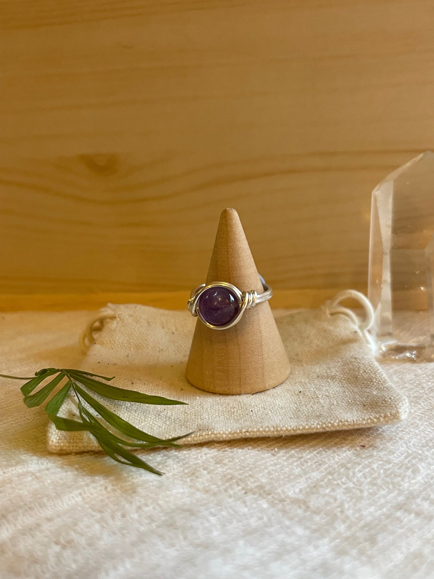 Sterling Silver Amethyst ring, wire wrapped crystal, February Birthstone, Gift for her
