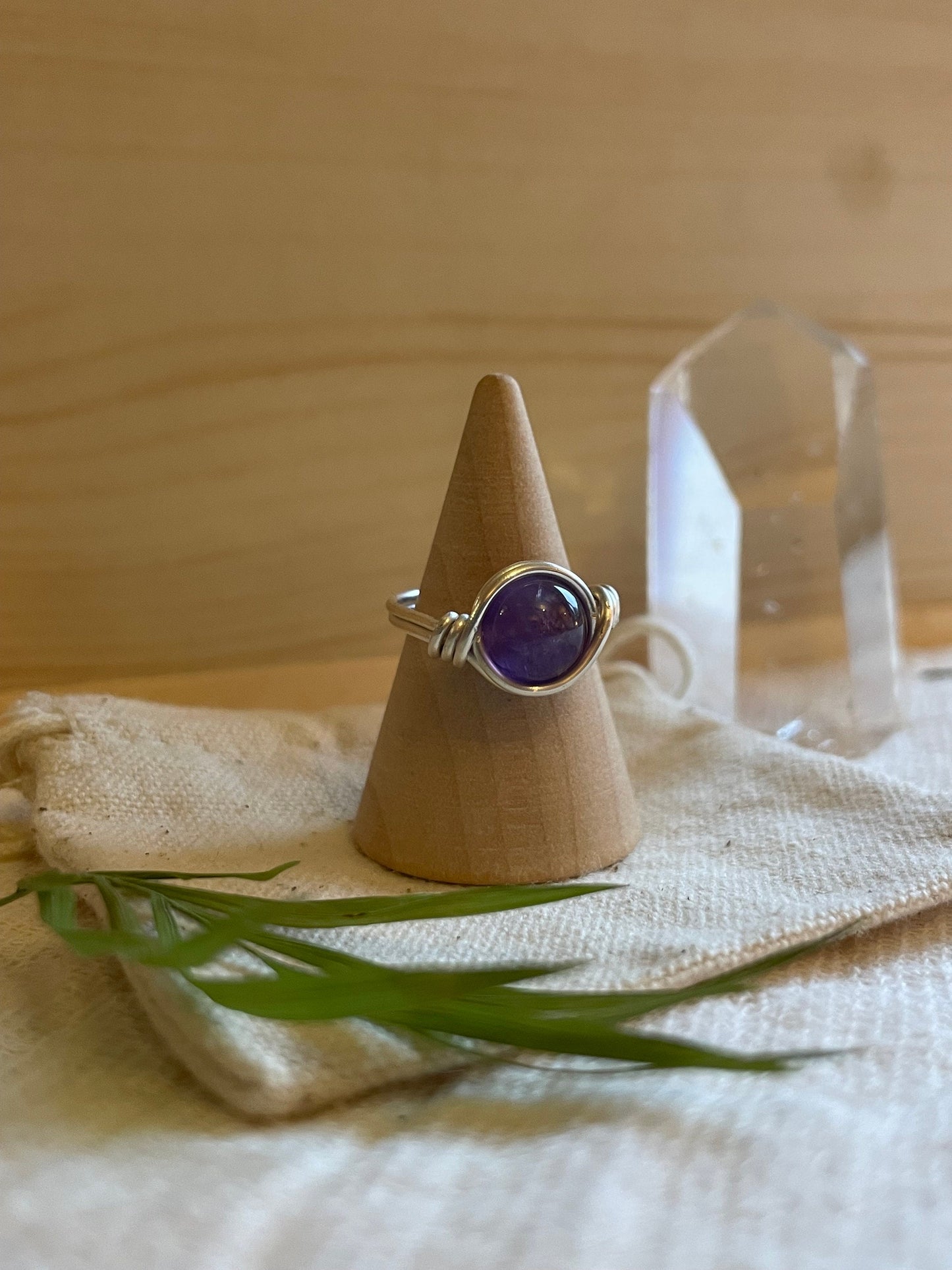 Sterling Silver Amethyst ring, wire wrapped crystal, February Birthstone, Gift for her