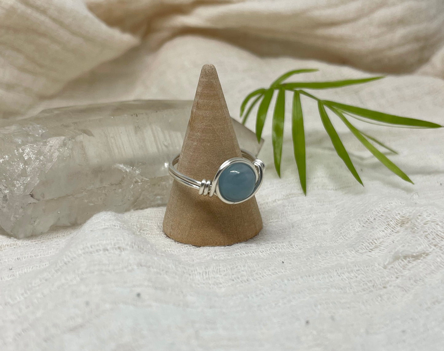 Sterling silver Aquamarine ring, wire wrapped, hippie boho style, gift for her