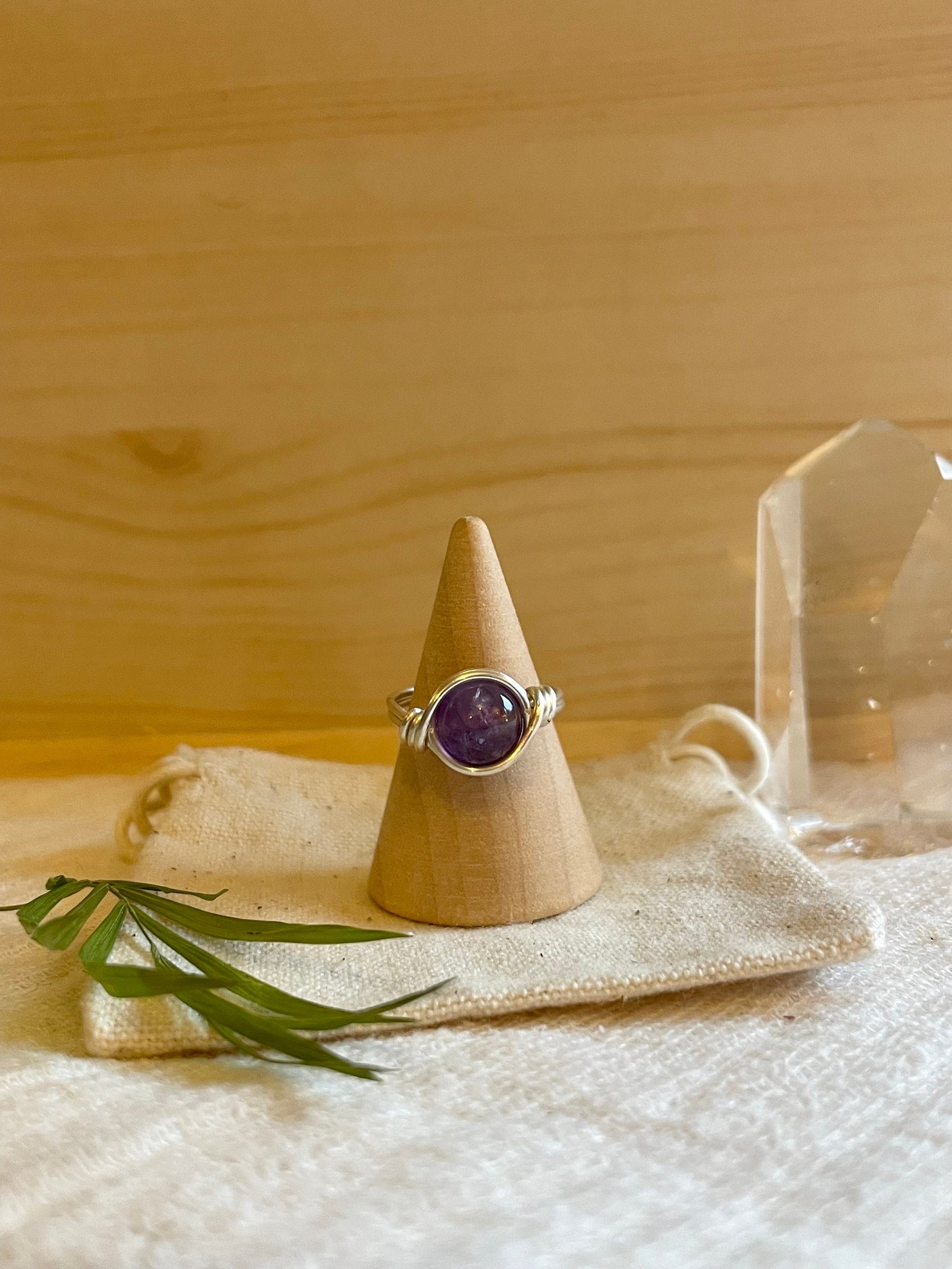 Sterling Silver Amethyst ring, wire wrapped crystal, February Birthstone, Gift for her