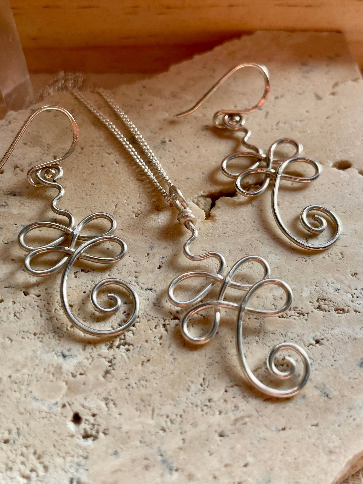 Sterling Silver Unalome gift set, Wire wrapped yoga earrings, Meditation gift for her