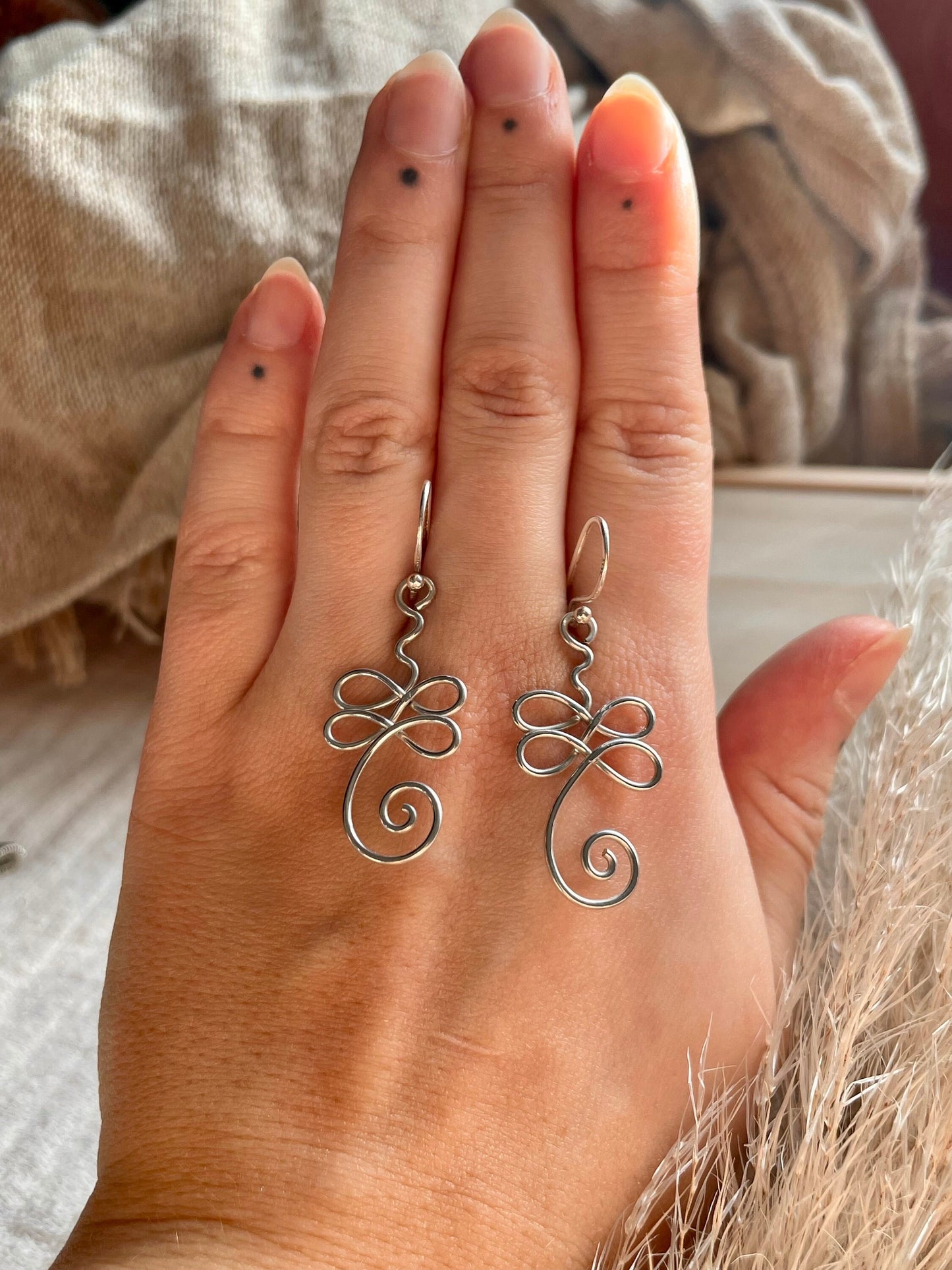 Sterling Silver Unalome gift set, Wire wrapped yoga earrings, Meditation gift for her