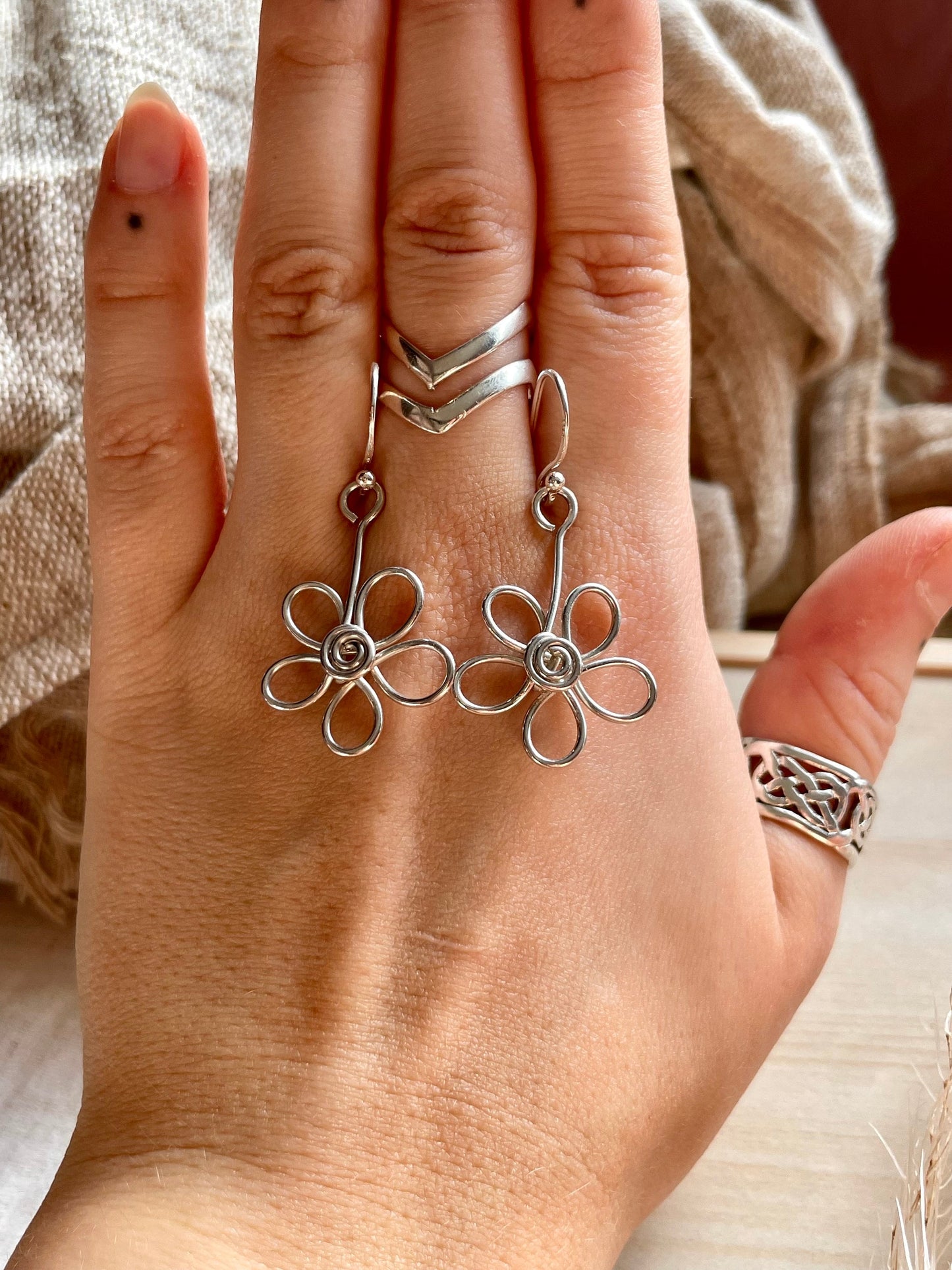 Sterling silver flower earrings, necklace and earrings gift set, Gift ideas for her