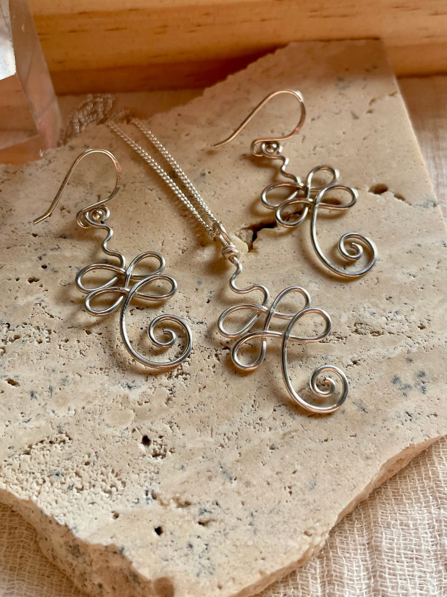 Sterling Silver Unalome gift set, Wire wrapped yoga earrings, Meditation gift for her