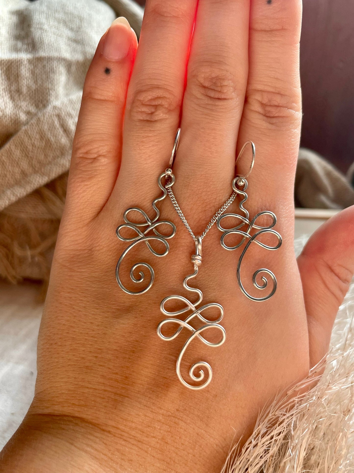 Sterling Silver Unalome gift set, Wire wrapped yoga earrings, Meditation gift for her