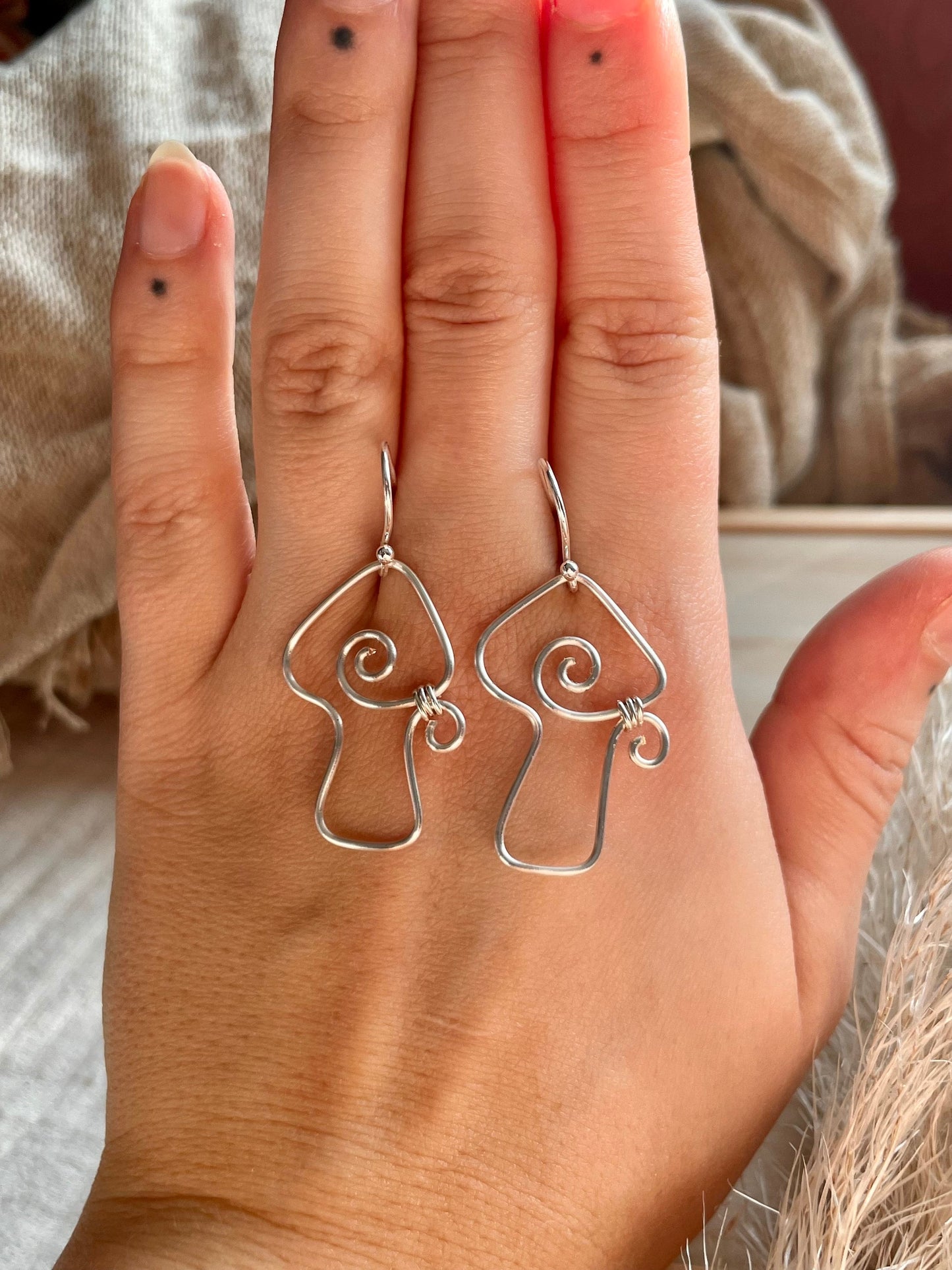 Sterling Silver Mushroom gift set  mushroom earrings silver dangle  wire wrapped mushroom earrings  gift for her  gift ideas