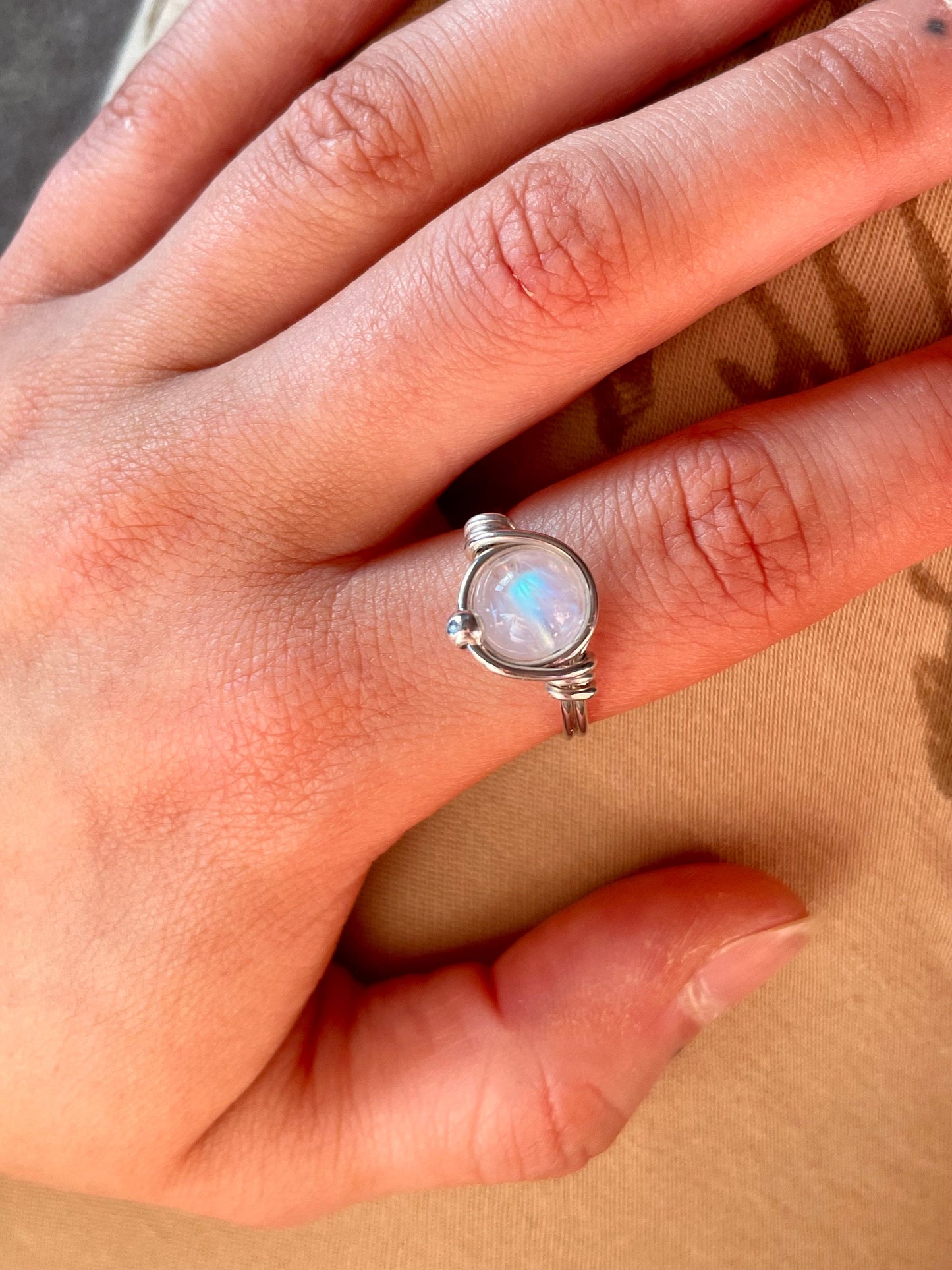 Rainbow Moonstone ring in Sterling Silver, Boho gift for her, June Birthstone