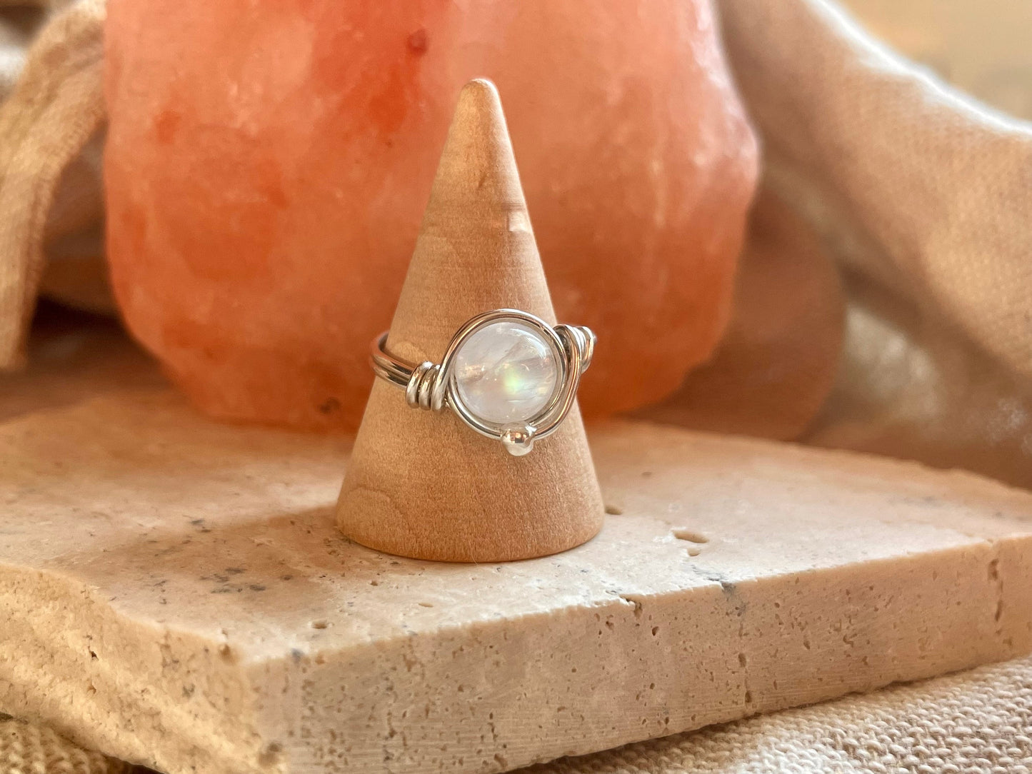 Rainbow Moonstone ring in Sterling Silver, Boho gift for her, June Birthstone