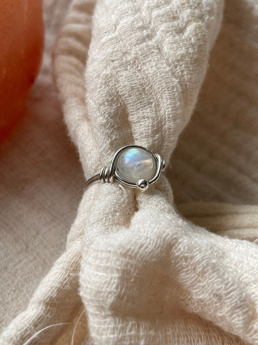 Rainbow Moonstone ring in Sterling Silver, Boho gift for her, June Birthstone
