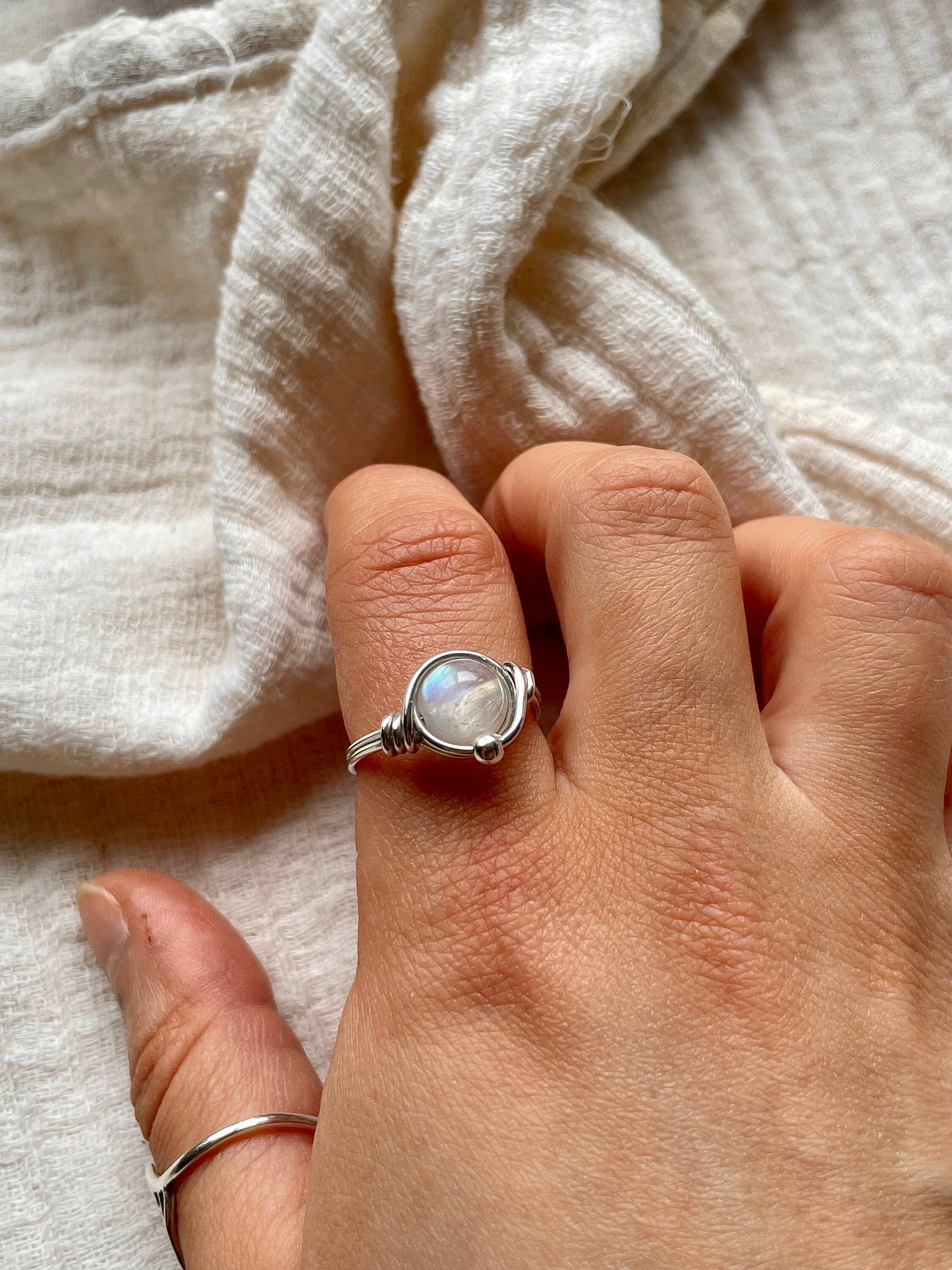 Rainbow Moonstone ring in Sterling Silver, Boho gift for her, June Birthstone