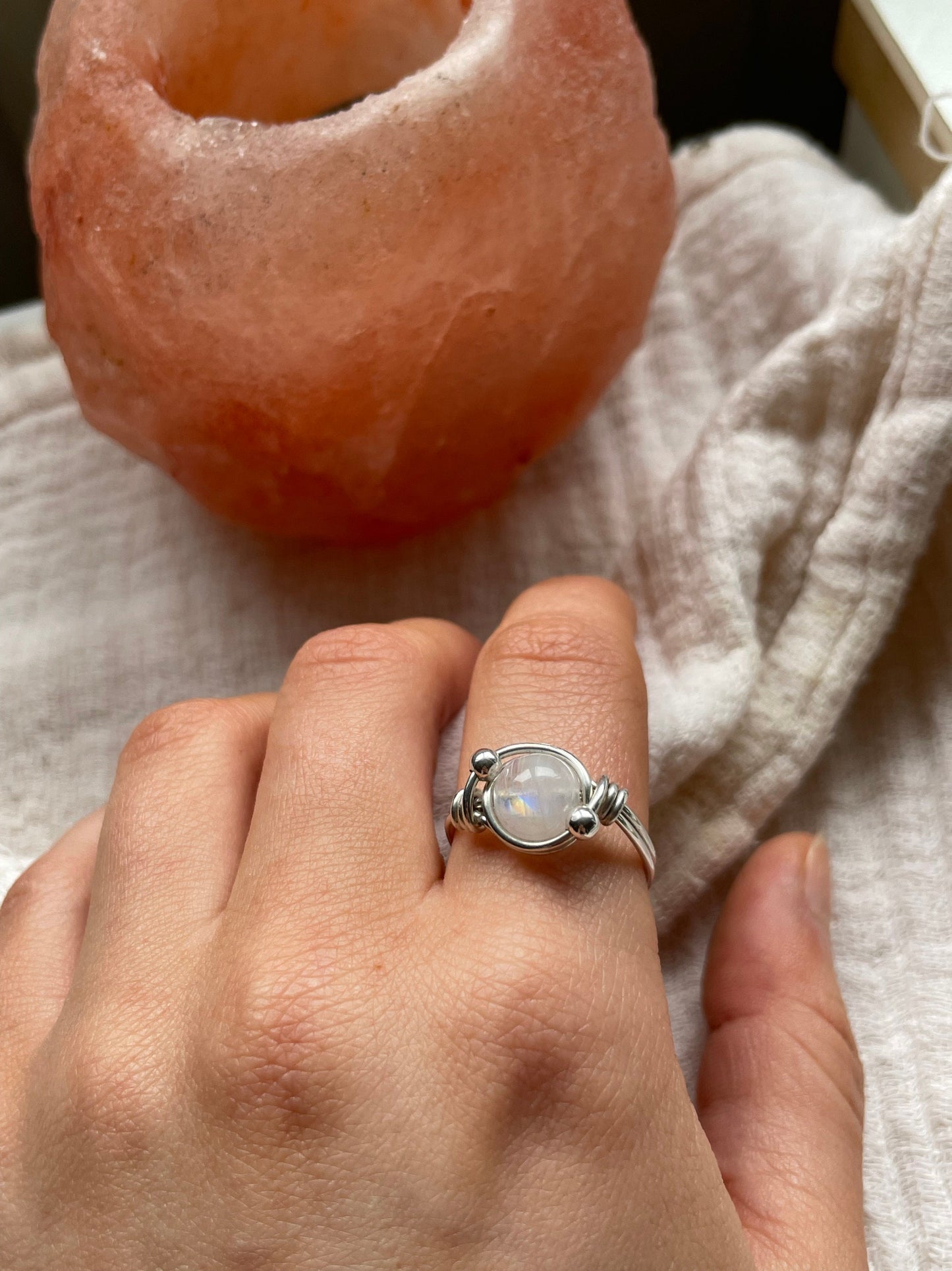 Rainbow Moonstone ring in Sterling Silver, Boho gift for her, June Birthstone