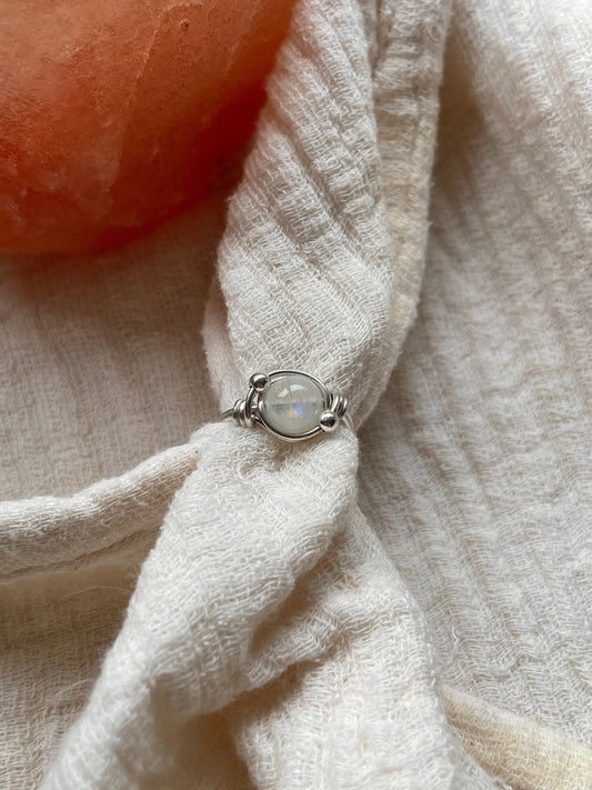 Rainbow Moonstone ring in Sterling Silver, Boho gift for her, June Birthstone